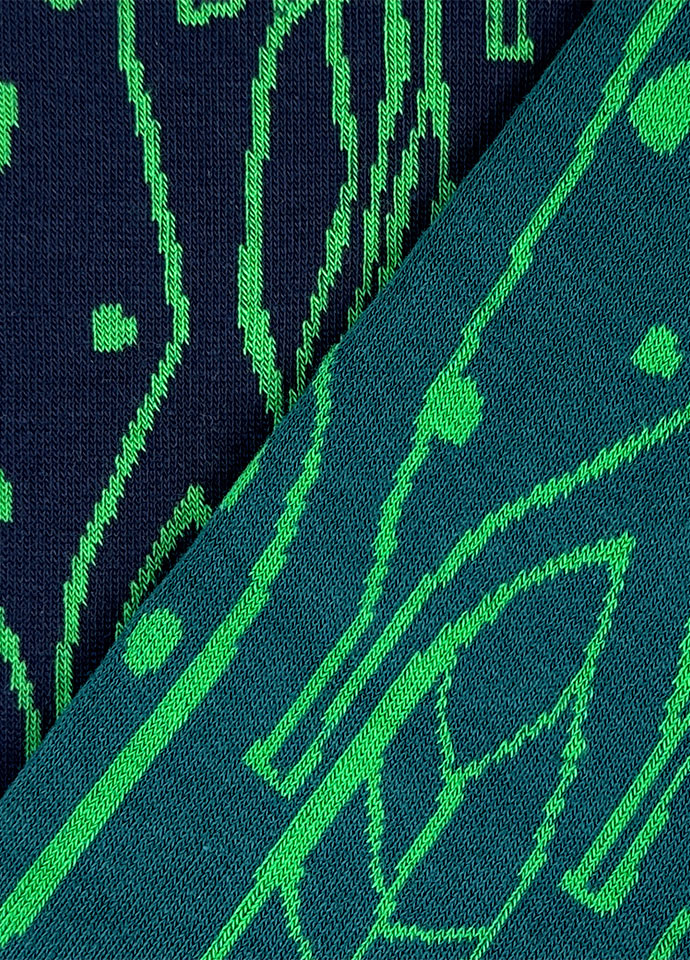 靛藍森林幾何設計長筒襪